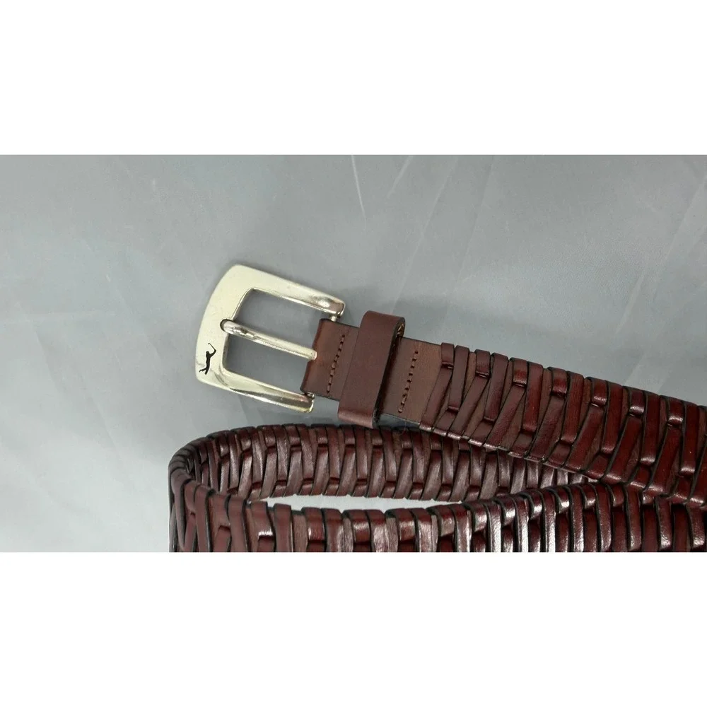 Leatherman Ltd Braided Leather Belt Mens 42 Brown‎ Woven Silver Buckle Golf